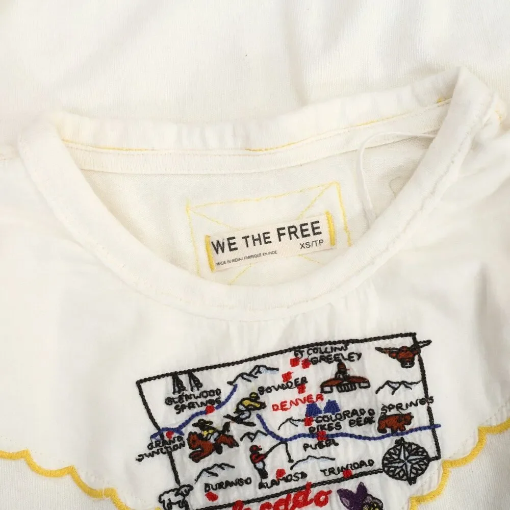 Free People We The Free Wild Country Tee Blouse Top Floral Embroidered XS 286455